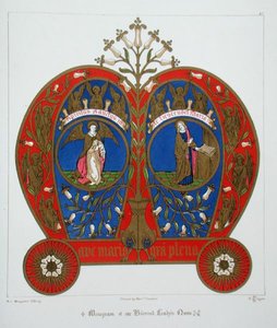 Boldogasszonyunk nevének monogramja, az „Echlesiastical Ornament and Constume szójegyzékéből”, H.C. litográfiája. Maguire alkotó: Augustus Welby Northmore (after) Pugin