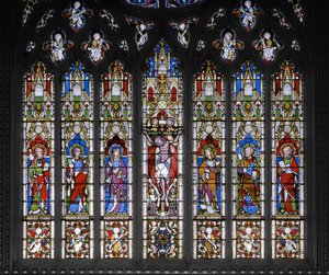 Keresztre feszítés szentekkel, 1851 (festett üveg) alkotó: Augustus Welby Northmore Pugin