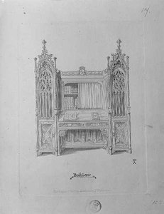 Tervezés egy gótikus könyvespolchoz, 1835 körül alkotó: Augustus Welby Northmore Pugin