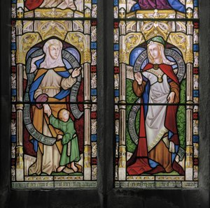 Hannah az ifjú Samuellel és Dorcassal, 1852 (ólomüveg) alkotó: Augustus Welby Northmore Pugin