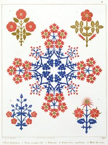 Ibolya, írisz és tulipán motívumú tapétatervezés, M. und N. Hanhart nyomda
