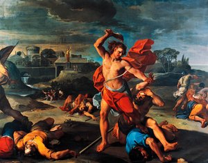 Sámson megöli a filiszteusokat, Aureliano Milani (1675-1749) festménye, olaj, vászon, 225x290 cm, Olaszország