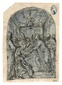 A bemutatás a templomban (kréta, toll és tinta, mosás, fehér kiemelés, papír) alkotó: Aurelio (attr. to) Luini