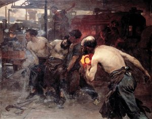 „Munkabaleset” Egy gyárban dolgozót megsebesítenek az egyik gép és a kollégái szállítóeszközei (festés) alkotó: Aurelio Arteta Errasti