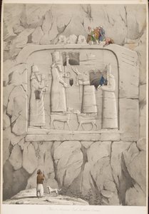 Asszír sziklaszobor (bavián), a Ninivei emlékművekből, kocsma. 1849 (metszet) alkotó: Austen Henry Layard