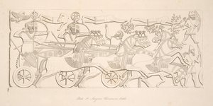 Asszír harcosok csatában, Ninive emlékműveiből, kocsma. 1849 alkotó: Austen Henry Layard