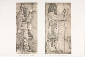 Ninive műemlékei: 6. tábla, Nimroud halisten, ábra Kouyunjik bejáratánál, 1853. alkotó: Austen Henry Layard