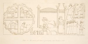 A kastély belseje (alaprajz) és pavilon vagy sátor, Ninive emlékműveiből, kocsma. 1849 alkotó: Austen Henry Layard