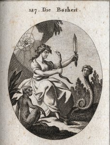 A mechanika alegóriája. Aszpikossal és tőrrel boldognak tűnik. Jellemzői az emberi arcú kígyó, amely csalásra vágyik, a majom, amely a rosszindulat emblémája, és a csapdákra utaló araignee. Gravírozás „” Iconologie oder Idee alkotó: Austrian School