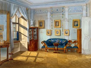 Biedermeier stílusú szalon, kb 1830, akvarell, Ausztria alkotó: Austrian School
