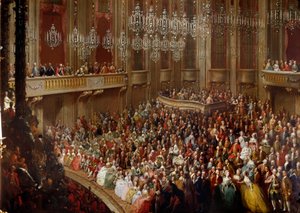 Koncert Bécsben a császári család jelenlétében. A 18. századi osztrák iskola festészete. Schonbrunni kastély alkotó: Austrian School