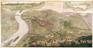 Buda elfoglalását 1686-ban ábrázoló térkép (színes metszet)