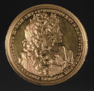 Medalion I. Lipót (1640-1705) és I. József (1678-1711) római császárok portréival, Philipp Heinrich, 1692 (arany)