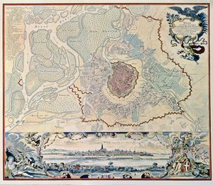 Bécs város terve, 1720-as metszet után (metszet) alkotó: Austrian School