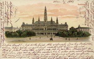 A bécsi városházát ábrázoló képeslap alkotó: Austrian School