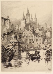 Gótikus tornyok és folyó, Köln alkotó: Axel Haig