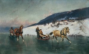 Szánkózás a jégen (olaj, vászon)