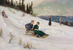 Szánkózás és síelés (olaj, vászon)