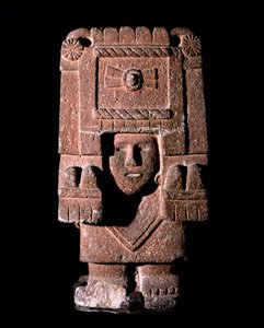 Azték művészet: Chicomecoatl (ausi Xilonen), a szobalány és a termékenység istennőjének ábrázolása. Nemzeti Antropológiai Múzeum, Mexikó