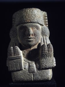 Azték művészet: Chicomecoatl (ausi Xilonen), a szobalány és a termékenység istennőjének ábrázolása. Nemzeti Antropológiai Múzeum, Mexikó