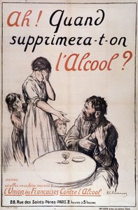 Alkoholizmus: "Mikor távolítják el az alkoholt?" c. 1910 (litográfia) alkotó: B. Chavannaz