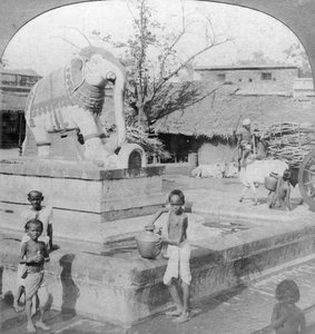Egy elefánt szökőkút, Madura, India, 1901.