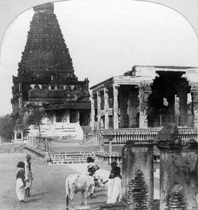 Tanjore Thanjavur nagy pagodája, India, 1902.