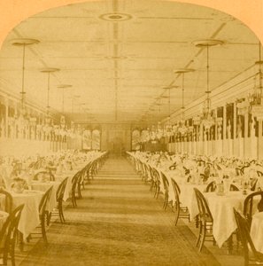 Ebédlő, Grand Union Hotel, Saratoga, A világ legnagyobb étkezője, 1882.
