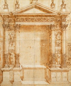 Oltár tervezése oromfalas tabernákulummal, amely Szent Lúcia, Szent Ágnes, Szent Ansanusz és Szent István páros korinthoszi szobraira támaszkodik, ezek közötti fülkékben