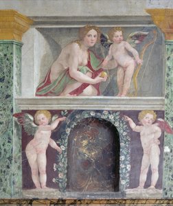 A Vénuszt és Ámort ábrázoló Trompe loeil fülke leendő részletének csarnoka, 1518-1919-es freskó
