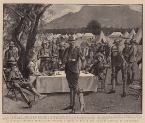 Lady Henry Bentinck a Rondebosch-i Portland Kórházban teázó sebesült tiszteket szórakoztatja (litho)