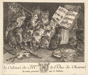 Macskák koncertje a Choiseul herceg gyűjteményében található festmény után, 1771 előtt.