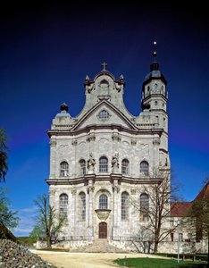 Kilátás a kolostor homlokzatára, Johann Balthasar Neumann (1687-1753) építész, Neresheim, Németország