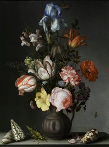 Virágok vázában, kagylókkal és rovarokkal, 1630 körül (olaj, tölgyfa) alkotó: Balthasar van der Ast