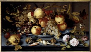 Csendélet gyümölcsökből, virágokból, kagylókból és rovarokból. Balthasar Van Der Ast (1590-1656) festménye Ec. Hol