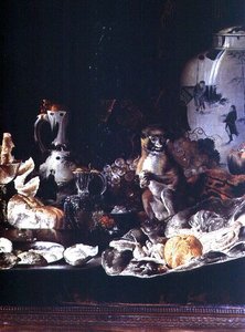Egzotikus csendélet majommal és kínai porcelánnal alkotó: Barend or Bernardus van der Meer