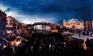 Téli táj műkorcsolyázással és játékkal, 1640-50 körül (olaj a panelen) alkotó: Barent (follower of) Avercamp