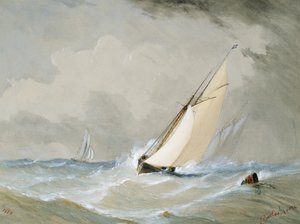Miranda dolgozik a Weilingen könnyűhajóról erős szélben – Ostend 1880