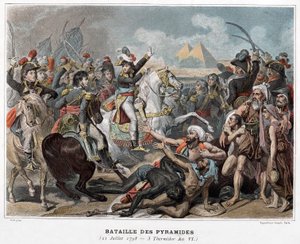 Csata a piramisoknál : Bonaparte Napóleon Egyiptomban 1798-ban (metszet) alkotó: Baron Antoine Jean (after) Gros