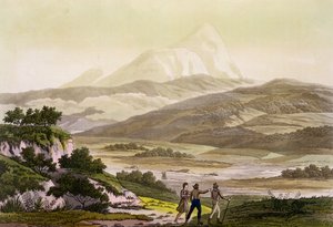 Mount Cayambe, Ecuador, a „Le Costume Ancien et Moderne” II. kötet 3. táblájából, Jules Ferrario, metszett Paolo Fumagalli, kiadva az 1820-as és 30-as évek körül