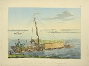 Tutaj a Guayaquil folyón, Marchais rajza, Bouquet gravírozása, illusztráció: Alexander von Humboldt és Aime Bonpland "Kordillerák és Amerika őslakosainak emlékművei" című művéből, 1813 alkotó: Baron Friedrich Alexander von Humboldt