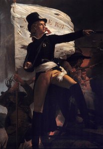 Portré en pied de Henri Duverger, Comte de La Rochejaquelein (vagy Orchard de La Rochejacquelein) (1772-1794) tábornok eladva a zászló live le roi”” (a mellkason a Vendee-i jelvények)”” (Wars of Vendee) Festmény írta: Pierre Narcisse (Pierre-Narcisse) G