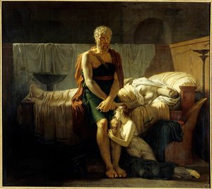 Marcus Sextus visszatérése Marcus Sextus (képzetes figura), megszökött Sylla előírásai elől, leletek visszatérésekor, lánya sírva, halott felesége közelében - Pierre Narcisse (Pierre-Narcisse) Guerin (1774-1833) festménye 1799 2. méret ,17 x 2,43 m Párizs