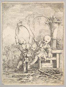 Papagájjal játszó kínai gyerekek, 1760-70. alkotó: Baron de Thiers Louis Antoine Crozat