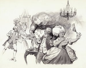 Parókák lángolnak (gouache, papír)