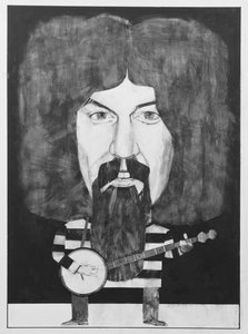Billy Connolly portréja, a The Listener illusztrációja, 1970-es évek (gouache a fedélzeten)
