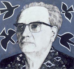 Olivier Messiaen portréja, illusztráció a The Sunday Times számára, 1970-es évek (gouache a fedélzeten)
