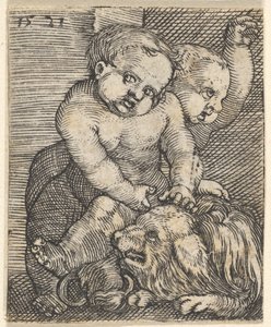 Két fiú játszik kutyával, 16. század közepe. alkotó: Barthel Beham