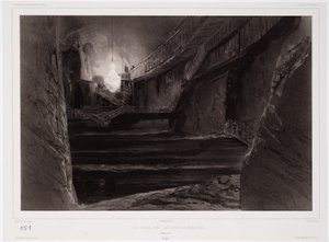Nézet a wieliczkai bányában, Lengyelországban, 1840. március 20-án, Sabatier metszet (színezett litho) alkotó: Barthelemy after Lauvergne