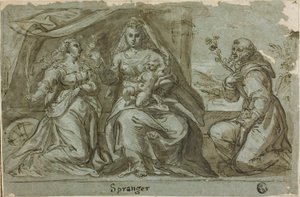 Madonna és gyermeke Katalin és Domonkos szentekkel alkotó: Bartholomaeus Spranger